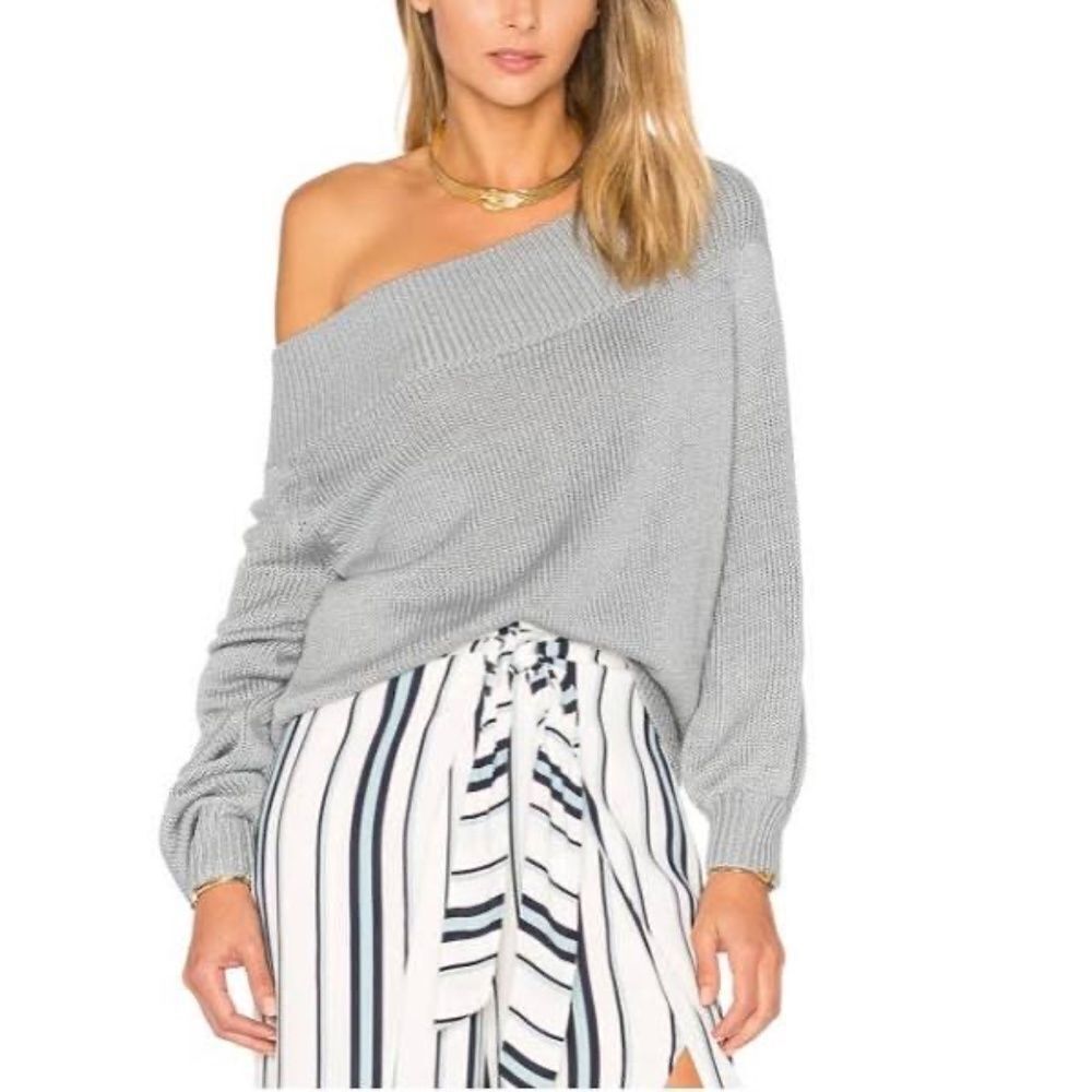 Lovers +‎ Friends Grey Off Shoulder Chunky Cable Knit Sweater Sz XS